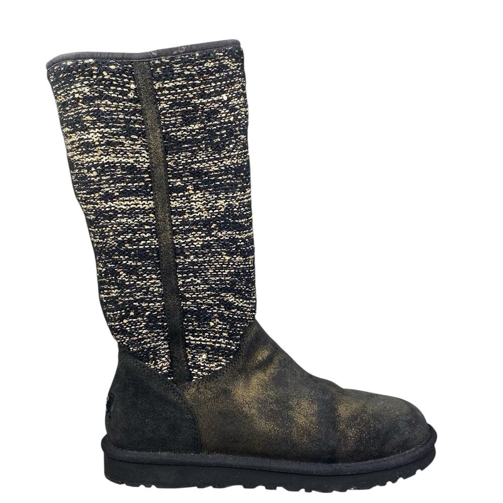UGG Women’s Camaya Black Metallic Gold Pull Up Winter Boot Size US 8